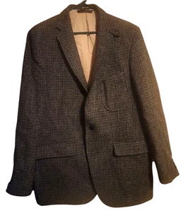 LANDS END VTG Men's 44R Harris Tweed Wool Blazer Sport Coat Dark Gray - Picture 1 of 9