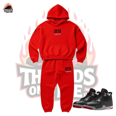Men's Red Hoodie Joggers Set Fleece Cotton Sweatsuit To Match Air Jordan 4 Bred - Image 1 of 4
