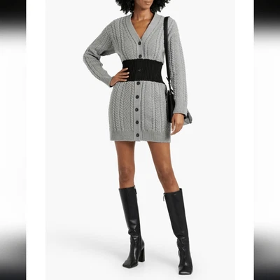 Vestido Suéter Alexander McQueen Tejido Gris Negro Cintura Cincha Lana Cachemira Grande Foto 1 de 4