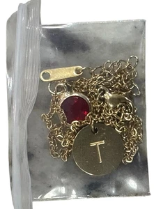 Initialen Geburtsstein Halskette, Gold hängende Edelstein Buchstaben Halskette, Buchstabe T - Bild 1 von 3