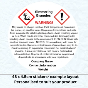 48 (2 sheets) SIMMERING/SIZZLER wax- Personalised CLP- Warning Stickers. 45mm - Picture 1 of 1