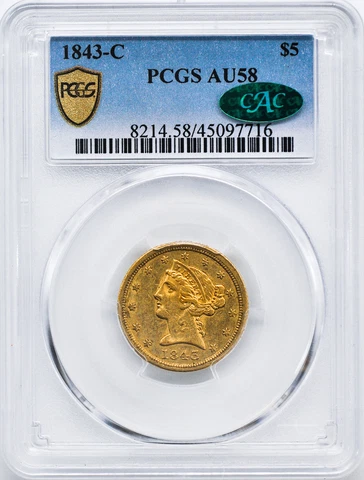 1843-C LIBERTY $5 PCGS AU 58 Cover