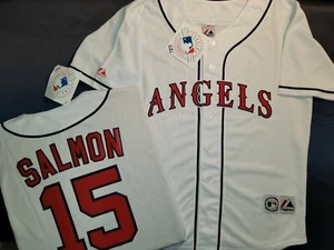 111111 Maglia da baseball vintage California Angels TIM SALMON da uomo bianca nuova con etichette - Foto 1 di 1