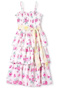 Love Shack Fancy Target Gr. 3X PLUS Elise gesmoktes mehrstufiges Blumenkleid elfenbein/rosa - Bild 1 von 3