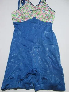 Elite Youth Girls Size M Sport Suit Blue Wide Straps Slit Back Stretch Dancewear - Picture 1 of 6