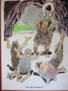 Original Art Caveman Invents Toilet Seat Color Comic Strip Signed Bolinger Matte - Picture 1 of 5