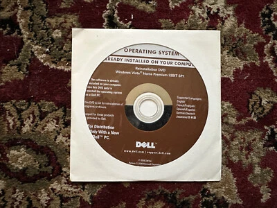 Dell Windows Vista Home Premium SP1 32-Bit Reinstallation DVD Disc 2008 - Image 1 of 2