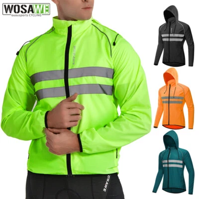 WOSAWE Hooded Cycling Jackets Windbreaker Reflective Bike Wind Coat Waterproof - Image 1 of 4