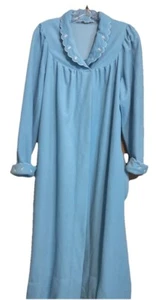 Vintage Shadowline Long Robe Womens Size Medium Blue Fleece Button Pockets - Picture 1 of 7