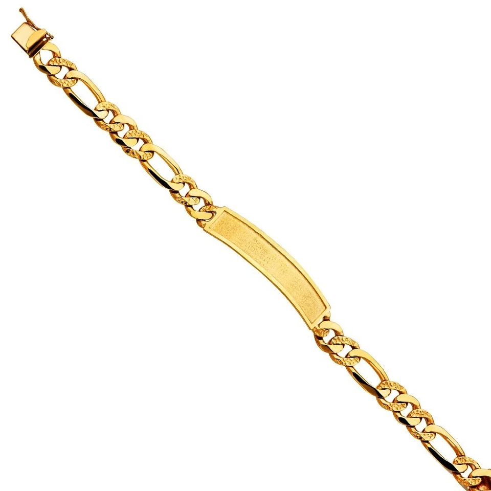 Solid 14K Gold Nugget Figaro ID bracelet EJAB438 - Image 1 of 1
