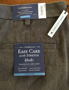 NWT CROFT & BARROW MEN'S GRAY EASY CARE STRETCH PLEATED KHAKI PANTS 33 x 32 - Picture 1 of 5