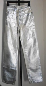 Zara Women's Metallic Slim Light Grey Silver Denim Jeans Pants Size 0 NWT - Picture 1 of 2