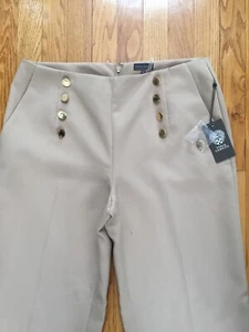 NUEVOS CON ETIQUETAS VINCE CAMUTO Dream Beige Dorado Botones Pantalones de Vestir 10 Cremallera Trasera - Imagen 1 de 7