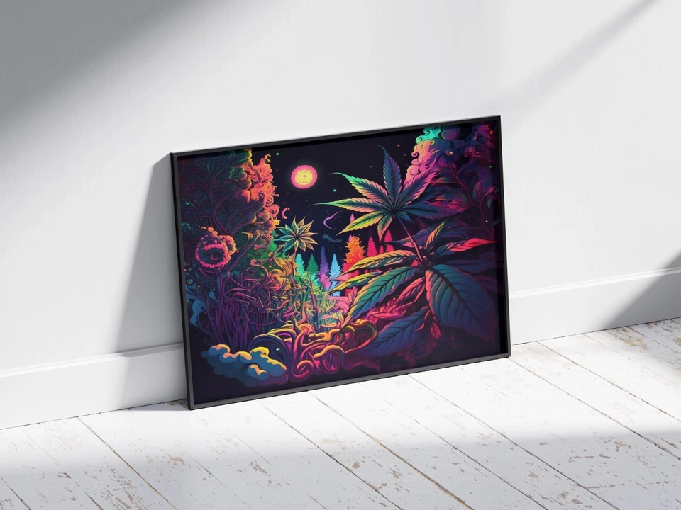 TRIPPY WEED CANNABIS POSTER PRINT PSYCHEDELIC WEIRD  ART IMAGE SIZE A3 A4 - Image 1 of 1