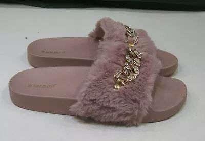 Nuevas Sandalias Bambú Sin Cordones ROSAS PELUDAS MUJER Talla 10 Foto 1 de 4