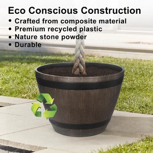 Large Brown Whiskey Barrel Planter Garden Flower Plant Pot Wine Barrel Planter - Picture 1 of 11