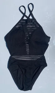 Robin Piccone size 4 womens one piece crochet bathing suit Black LNC - Picture 1 of 6