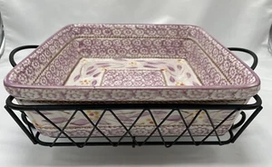 Temptations Bakeware Old World Lilac 2.5 QT Square W/ Trivet & Rack/Basket - Picture 1 of 7