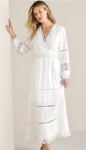 Soft Surroundings Women’s White Linen Long Sleeve Maxi Dress Size 6 Retail $180 - Picture 1 of 9