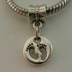 Mother Love Child Baby Infant Footprints Dangle Charm Bead For European Bracelet - Picture 1 of 6