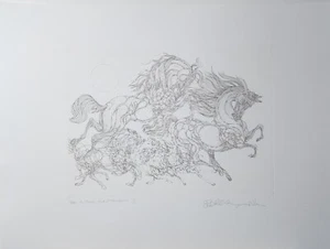 GUILLAUME AZOULAY VINTAGE ETCHING ON PAPER "LE SAUT" HAND SIGNED - Picture 1 of 5