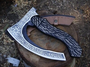 EDC Handgefertigte 13" Pizzaschneider Axt Kohlenstoffstahl Klinge Tomahawk Axt mit L/ Scheide. - Bild 1 von 14