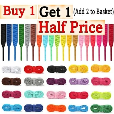 Flat Shoe Laces Boots Trainers Skate Football Coloured Shoelaces Adult Kids - Image 1 of 2
