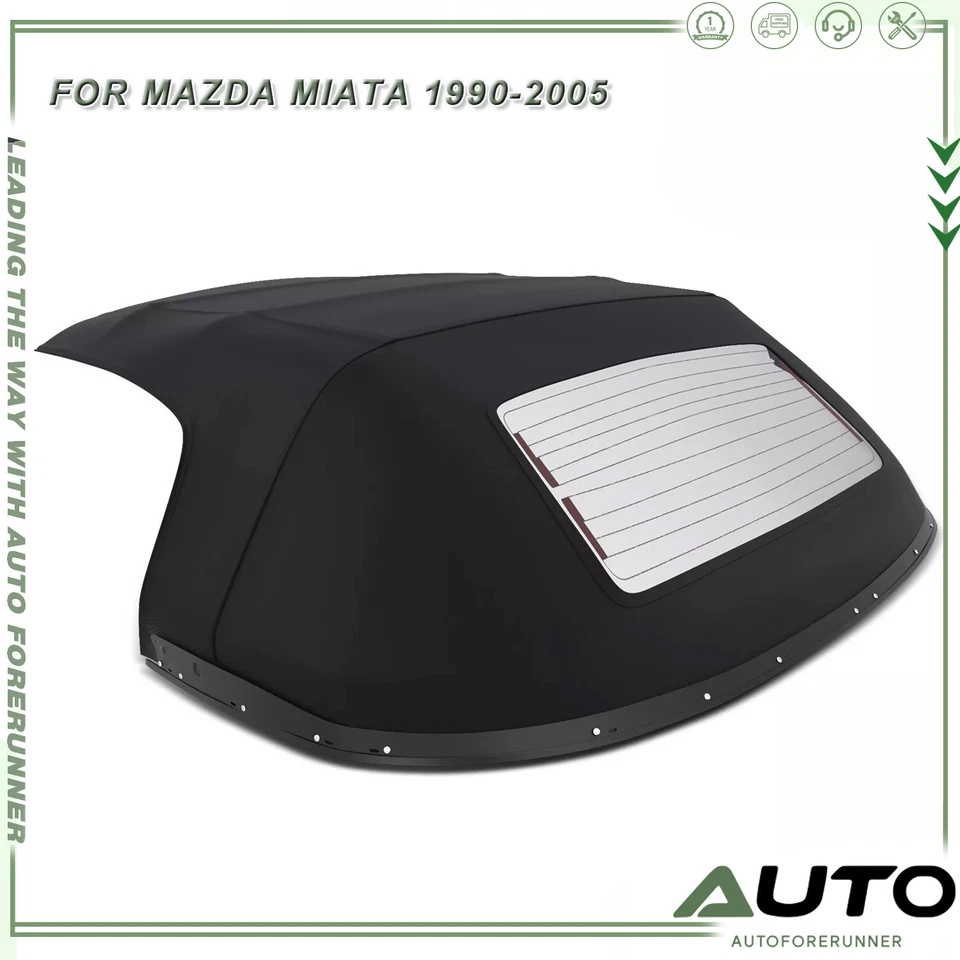 for Mazda Miata 90-97 99-05 w/ Glass Window&Rain Rail Black Convertible Soft Top Foto 1 de 4