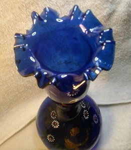 Antique Victorian Cobalt Blue Glass Vase with Enamel Decoration - Picture 1 of 8