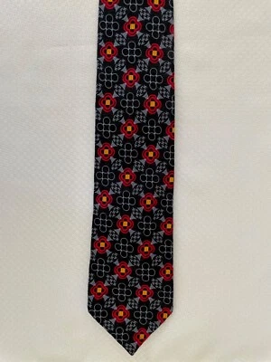 Jos A Bank Signature Collection Geometric Handmade Navy Red Yellow Silk Necktie - Image 1 of 3