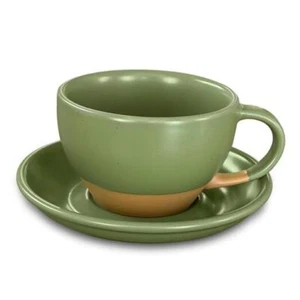 Mora Ceramic Latte Art Mug With Saucer - 10.5 oz, Round Bottom For Moss Green - Picture 1 of 8