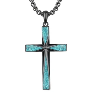 Natural Stone Cross Necklace Pendant Silver Plated Cross Pendant Men Women New - Picture 1 of 2