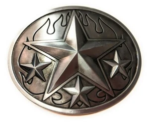 ♈ Old West Star Belt Buckle Antique silver Flames 4 stars ♈ Western Cowboy - Picture 1 of 6