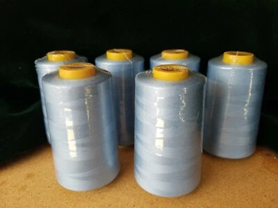 Lot of 6 Big Quality Sewing Machine Thread Spools 6000 Yards Each Cone Sky Blue - Image 1 of 4