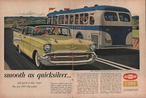 Chevrolet - 1957 - sedán Bel Air de 4 puertas - anuncio de coche de doble página - vintage - Imagen 1 de 1
