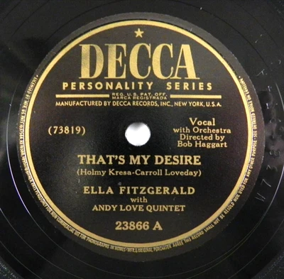 Ella Fitzgerald – That's My Desire / A Sunday Kind Of Love 1947 Decca 23866 Foto 1 de 4