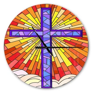 Designart 'Holy Cross Stained Glass Style' Oversized Rustic Purple 16 in. wide x - Picture 1 of 5