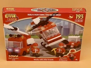 Best Lock Building Blocks Firetruck Helicopter Vehicle 3 Figures New 193 Pieces - Picture 1 of 4
