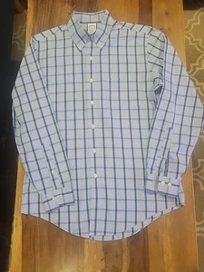 Brooks Brothers blau kariertes Baumwoll Button Down Hemd Slim Fit Größe M - Bild 1 von 9