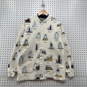 Art Unlimited Light House Fleece Cardigan Sweatshirt Mens M Great Lakes 21x27.5 - Picture 1 of 8