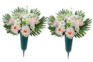 Artificial Cemetery Flowers, Pink Hydrangea Flowers Bouquet for Grave - Picture 1 of 8