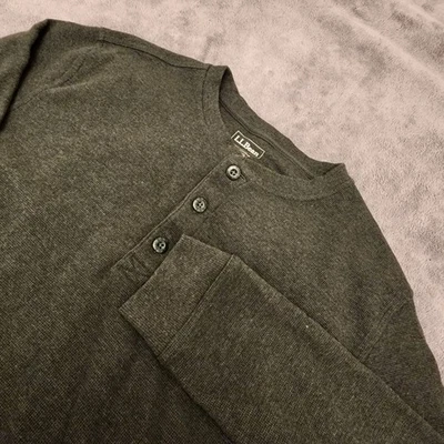 L.L. Camisa Bean Henley Para Hombre Grande Verde Waffle Térmica Manga Larga Calce Ajustado Foto 1 de 4