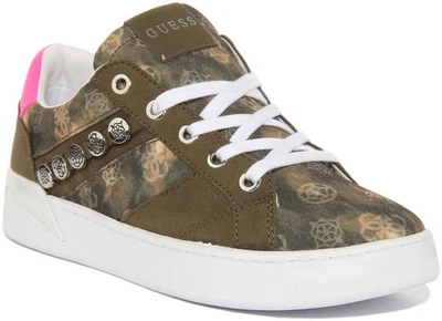 GUESS Peonia Dije Lateral Zapatillas de Mujer Verde Rosa Talla UK 3-8 - Imagen 1 de 4