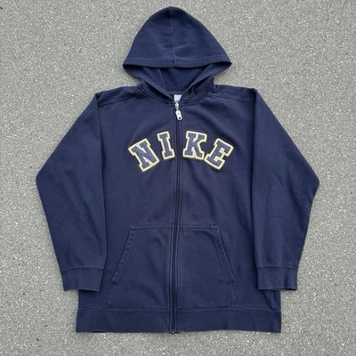 Sudadera con capucha vintage Y2K Nike deletreada cremallera completa bordada azul para hombre mediana LEER* Foto 1 de 4