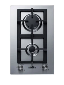 Summit GCJ2 12"W 2 Burner Gas Cooktop - Stainless Steel - Picture 1 of 6