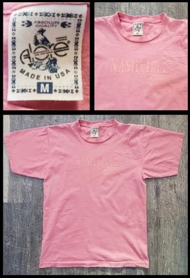 Camiseta mediana vintage años 90 ALORE Nashville, Tennessee punto único rosa salmón Foto 1 de 4