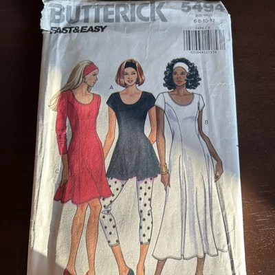 butterick patterns 5494 Misses Dress In 2 Lengths,Top,Leggings, Headband Sz 6-12 - Image 1 of 3