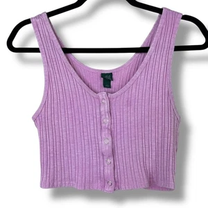 Camiseta sin mangas corta Wild Fable púrpura rosa acanalada con botones delanteros suave elástica mediana - Imagen 1 de 4