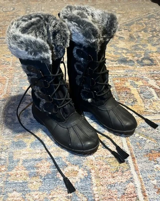 Botas de invierno Khombu negras con cordones talla 6M cuero y piel sintética Foto 1 de 4