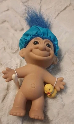 Raro Vintage Russ Troll Muñeca Pelo Azul Gorro de Ducha Pato Espalda Depurador 6" Cuerpo Foto 1 de 4